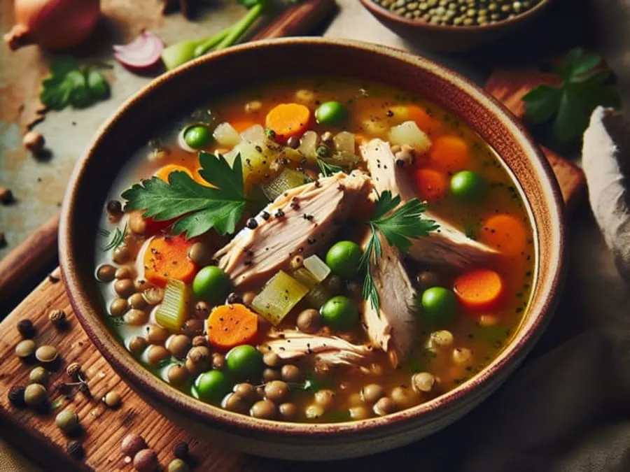 شوربة فراخ بالعدس